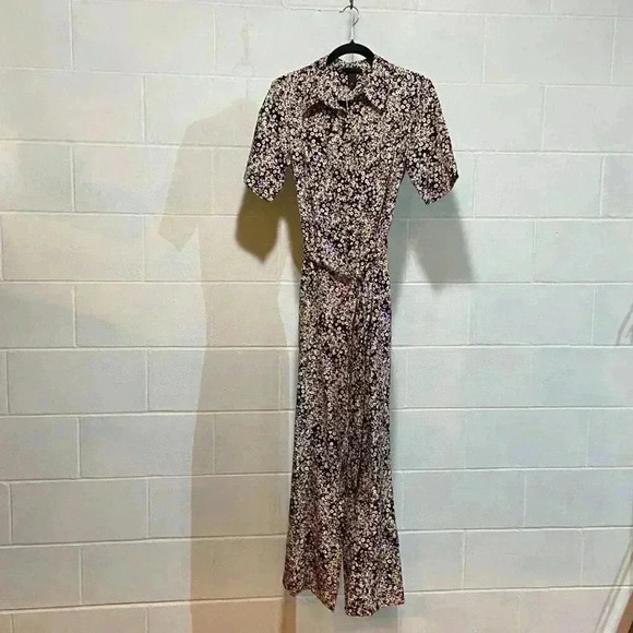 Monki ASOS UK Jumpsuit‎ US 8 Multicolor Floral SS Button Up Belted Wide Leg Boho - Picture 1 of 9